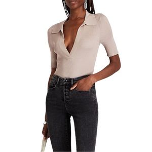 Good American Ribbed Polo in Mink001 Beige size L